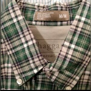 NWT Men's Shirt Button Down Collar Green Plaid Haggar Medium